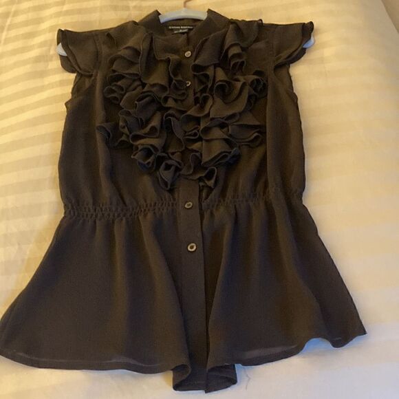 Cotton Express Women’s Semi Sheer Ruffle Button Front Blouse in Brown. Size S. - Picture 1 of 10